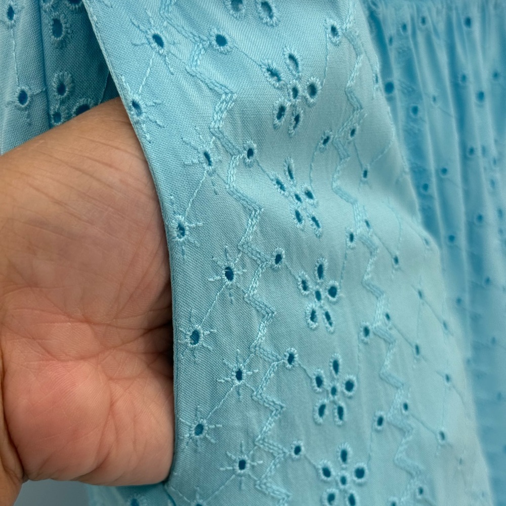 Torrid Maxi Eyelet Strapless Smocked Bodice Dress Light Blue Size 3X - Picture 7 of 11